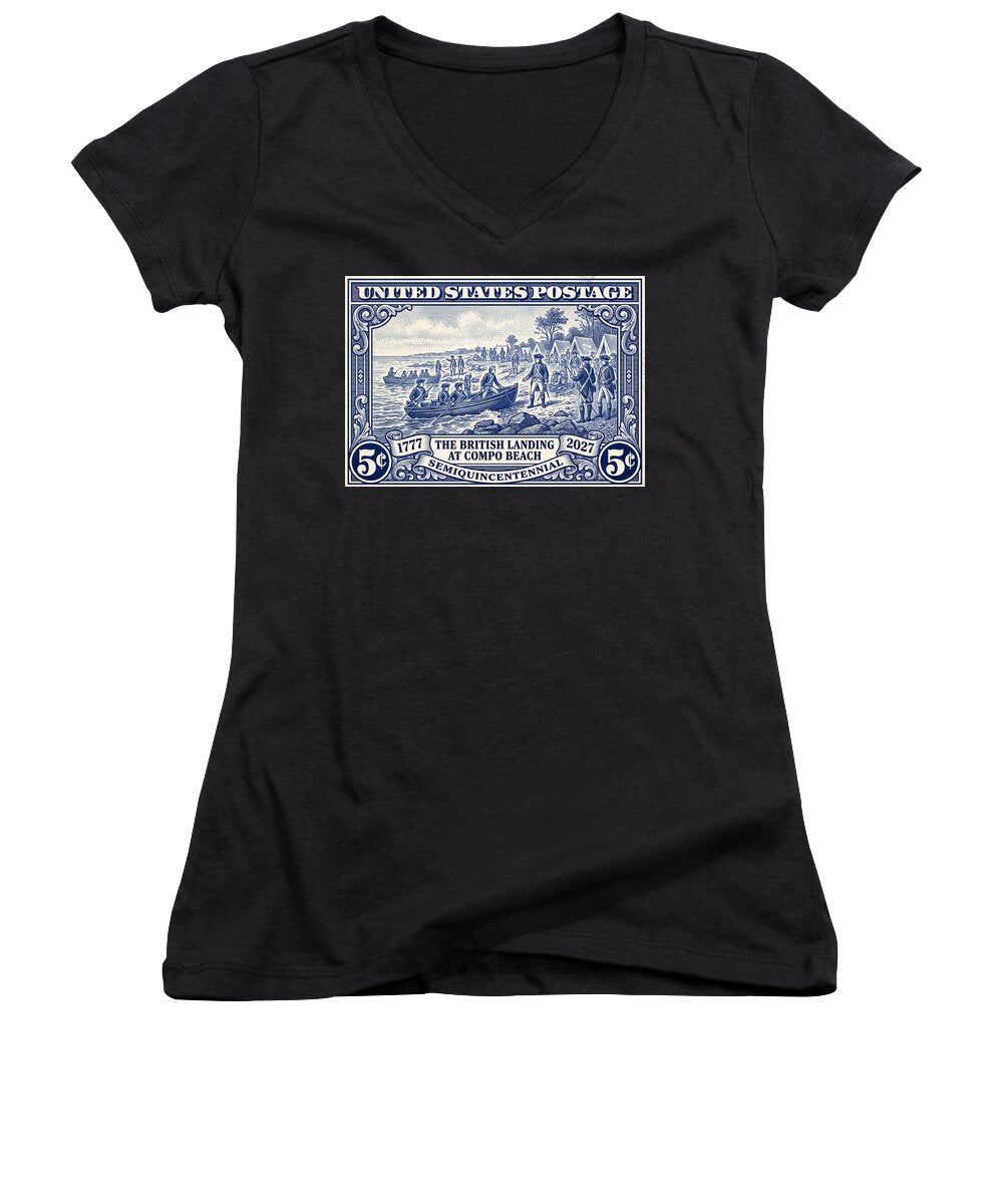 British Landing at Compo 5c 1 - Women's V-Neck