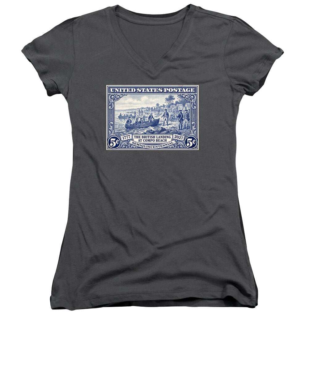 British Landing at Compo 5c 1 - Women's V-Neck