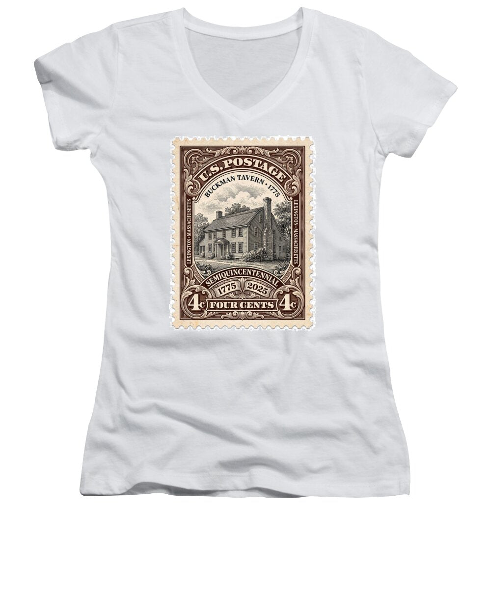 Buckman Tavern 4c 1 - Women's V-Neck
