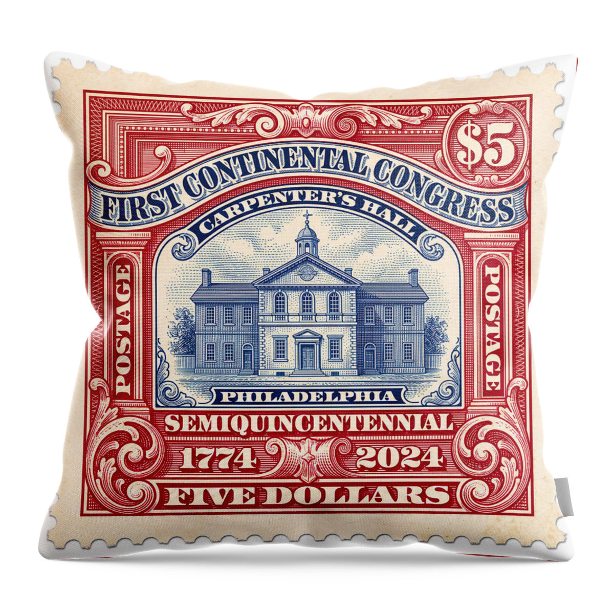 First Continental Congress $5 2 1 - Throw Pillow