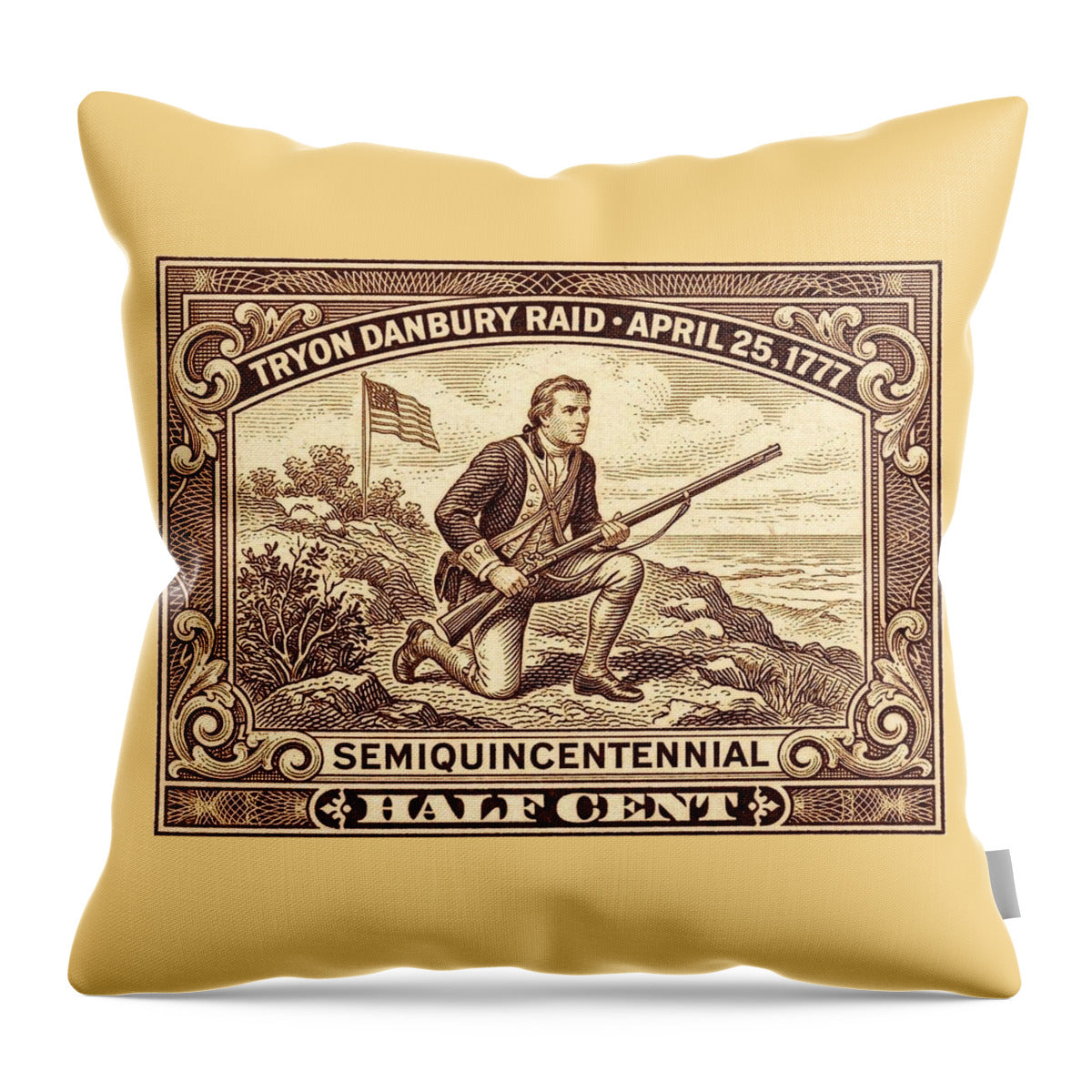 Tryon Danbury Raid 1/2c 1 - Throw Pillow
