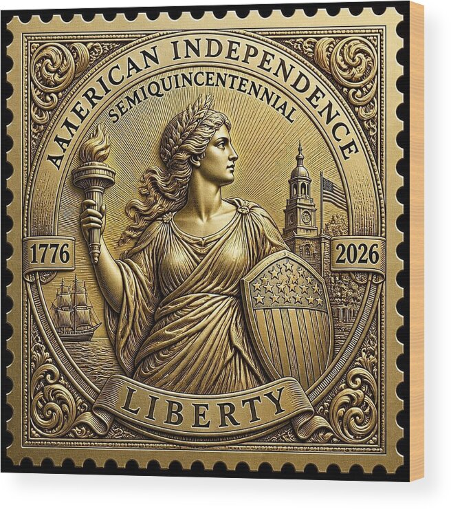 American Independence Commemorative Stamp - Wood Print