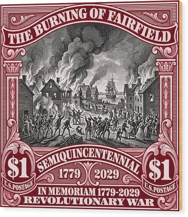 Burning of Fairfield $1 - Wood Print