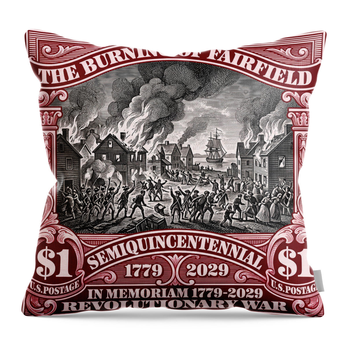 Burning of Fairfield $1 - Throw Pillow