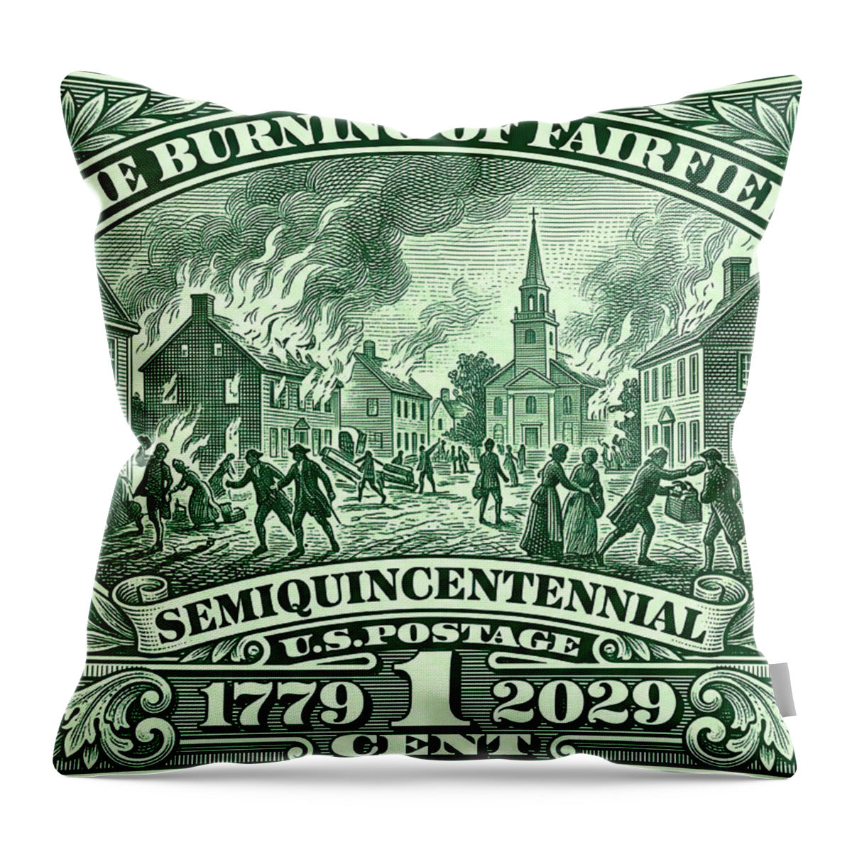 Burning of Fairfield 1c - Throw Pillow