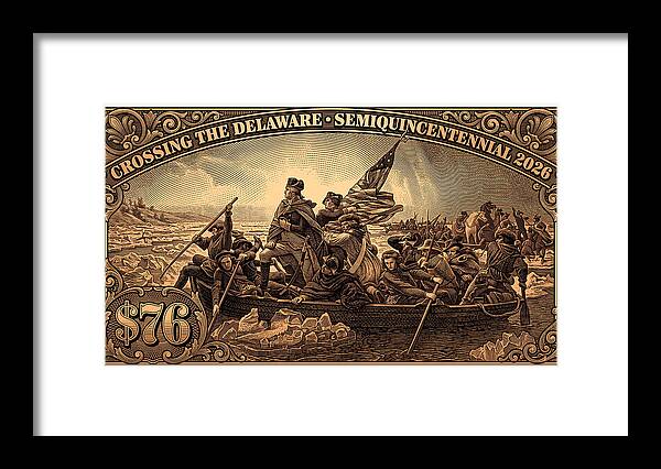 Crossing the Delaware $76 bronze - Framed Print