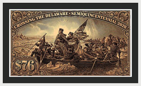 Crossing the Delaware $76 bronze - Framed Print