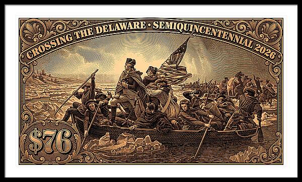 Crossing the Delaware $76 bronze - Framed Print