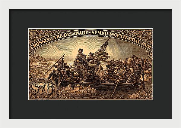 Crossing the Delaware $76 bronze - Framed Print