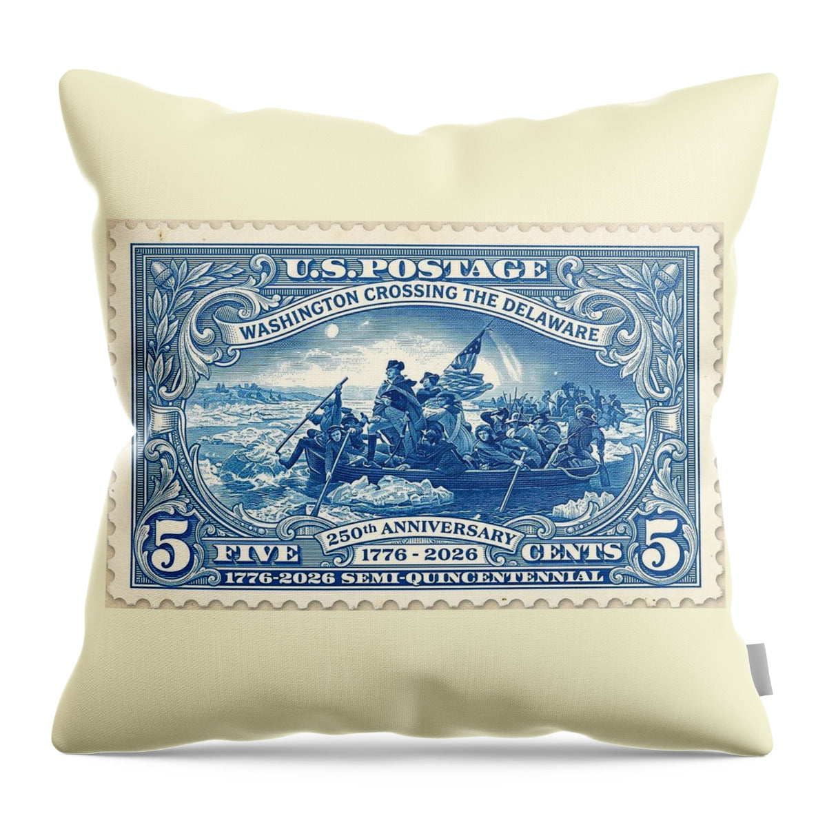 Crossing the Delaware Stamp - Throw Pillow