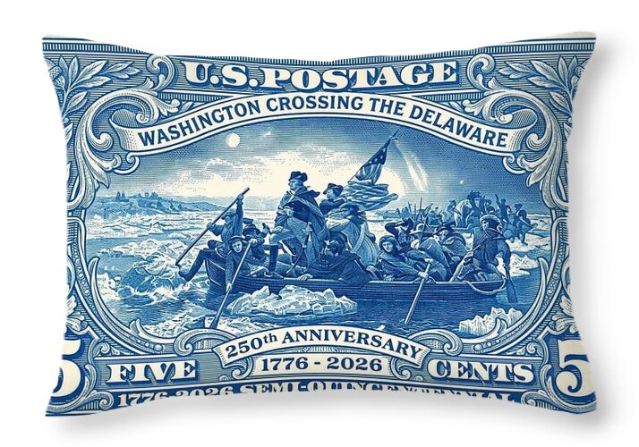 Crossing the Delaware Stamp - Throw Pillow