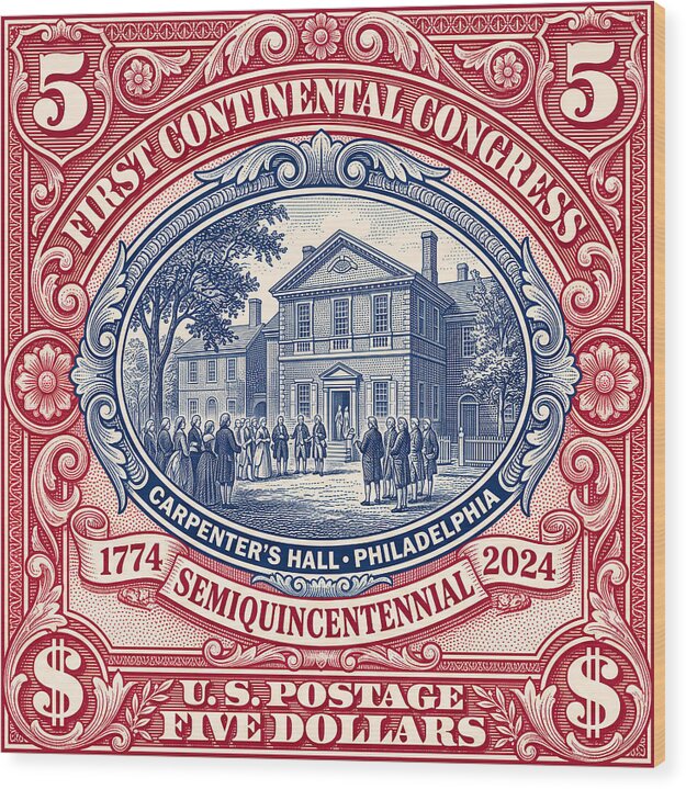 First Continental Congress $5 2 - Wood Print