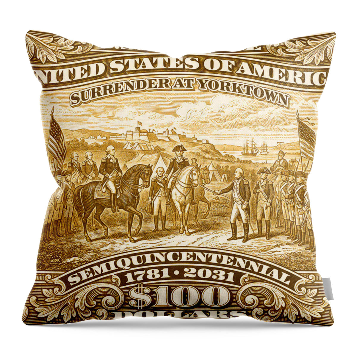 Surrender at Yorktown $100 - Throw Pillow