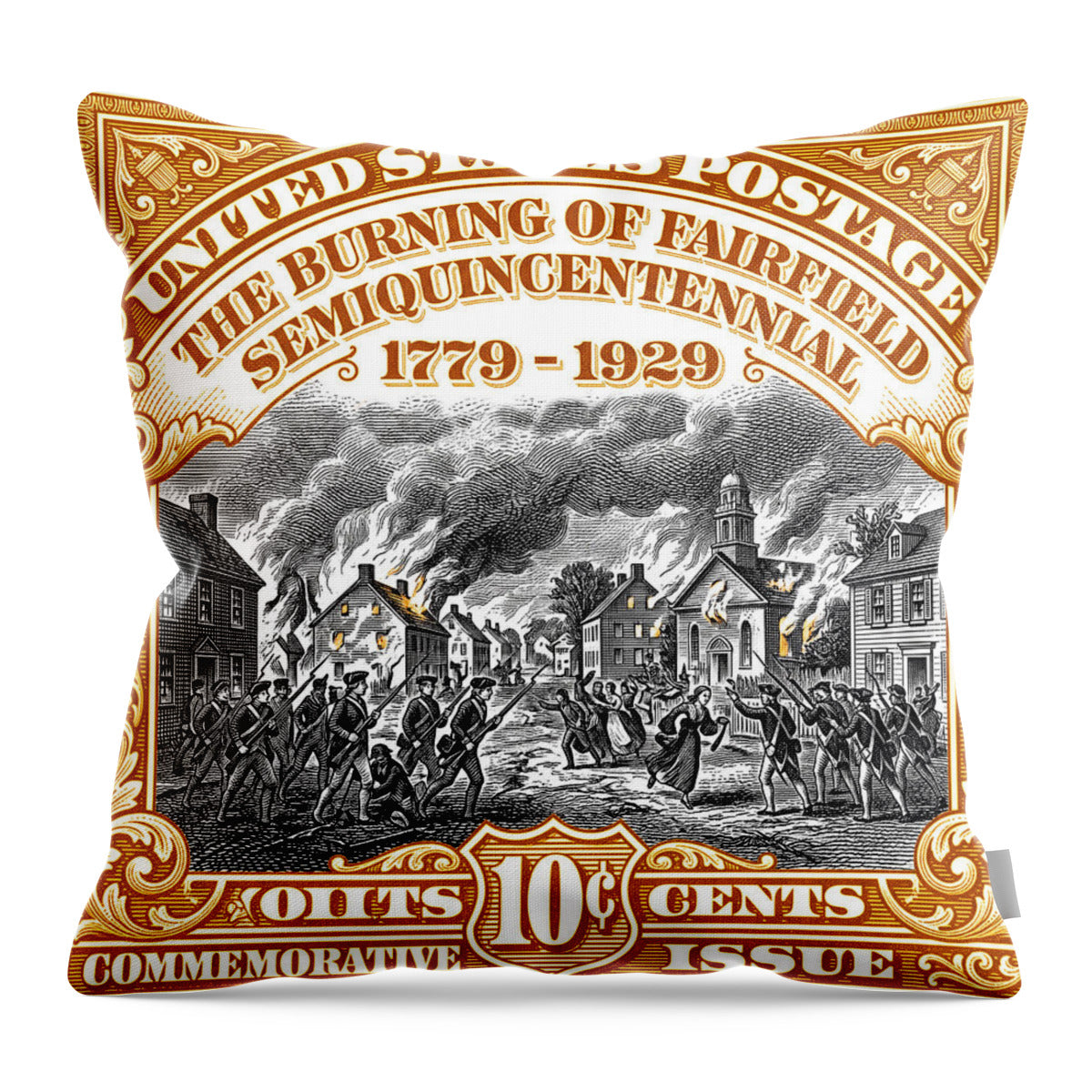 Burning of Fairfield 10c 2 - Throw Pillow